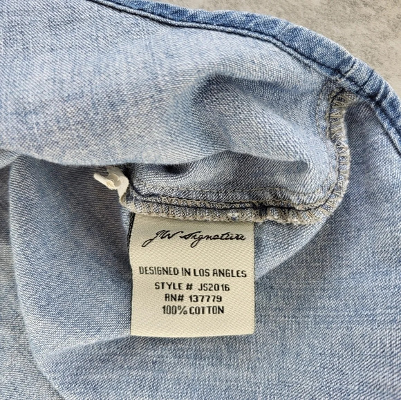 JW Signature Chambray Denim Button-up Top Womens Small Faded Grunge - Picture 7 of 11